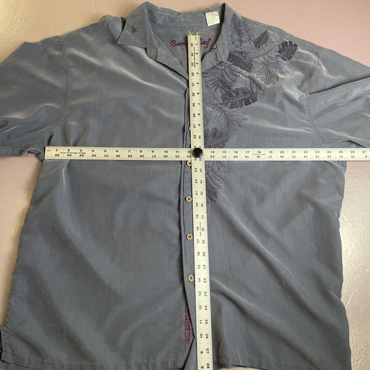 Bamboo Cay Shirt Mens 2XL Gray Embroidered Camp Hawaiian Tropical Button Front
