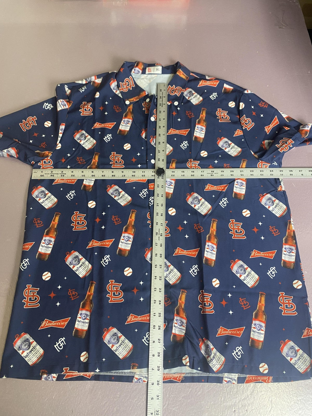 St. Louis Cardinals Shirt Mens XL Blue MLB Baseball Budweiser Button Front