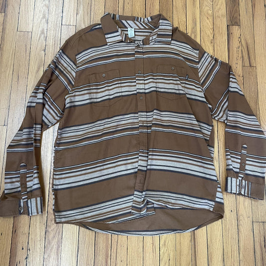 Hurley Shirt Mens 2XL Brown Tan Striped Long Sleeve Button Up Casual Skate Beach