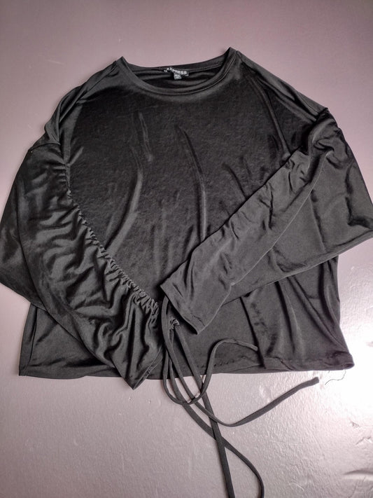 Express Shirt Womens XS Black Ruched Drawstring Long Sleeve Casual Top
