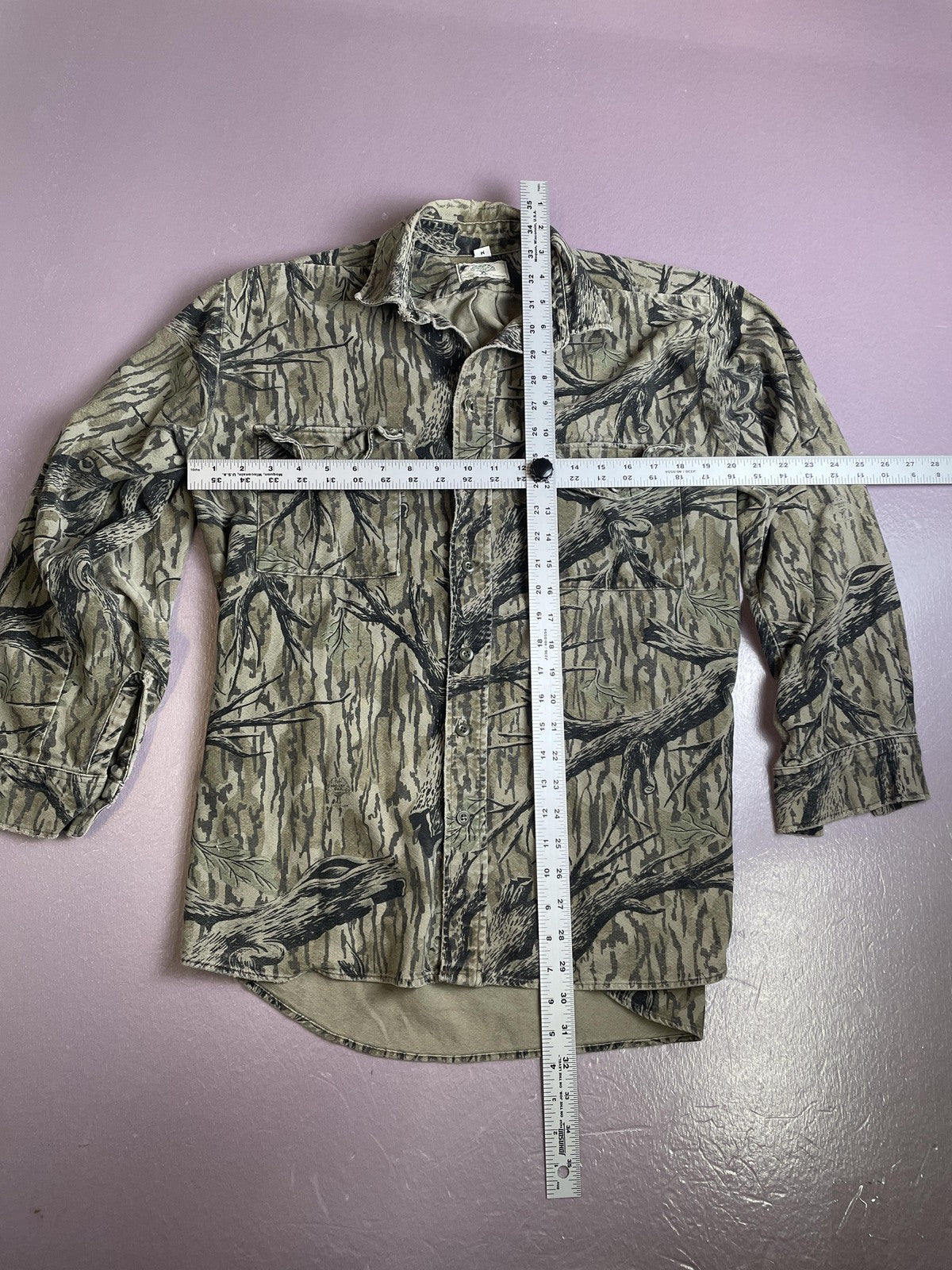 Vintage Mossy Oak Shirt Mens Medium Camou TREESTAND BARK Made USA 90s