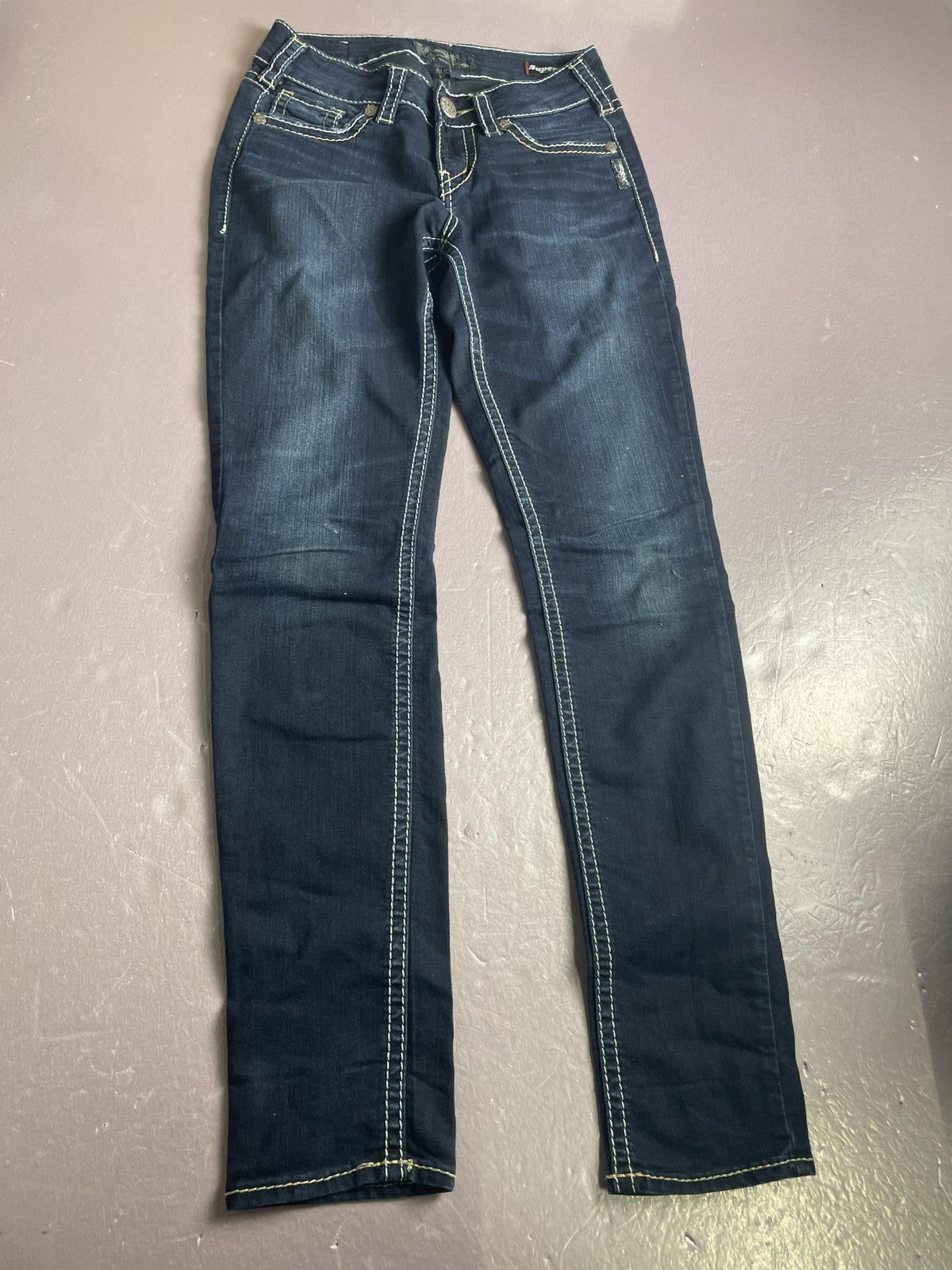 Silver Jeans Co Jeans Womens W26/L31 Blue Suki Mid Skinny Embroidered Dark Wash
