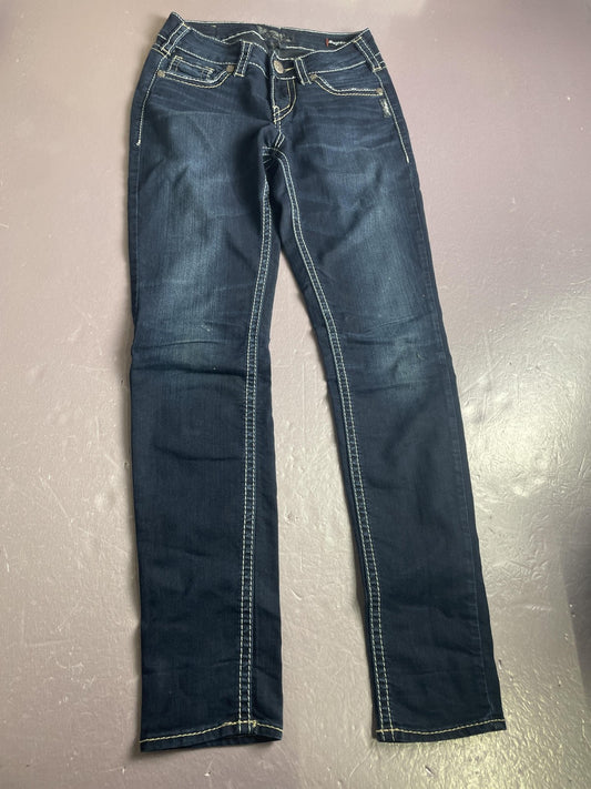 Silver Jeans Co Jeans Womens W26/L31 Blue Suki Mid Skinny Embroidered Dark Wash