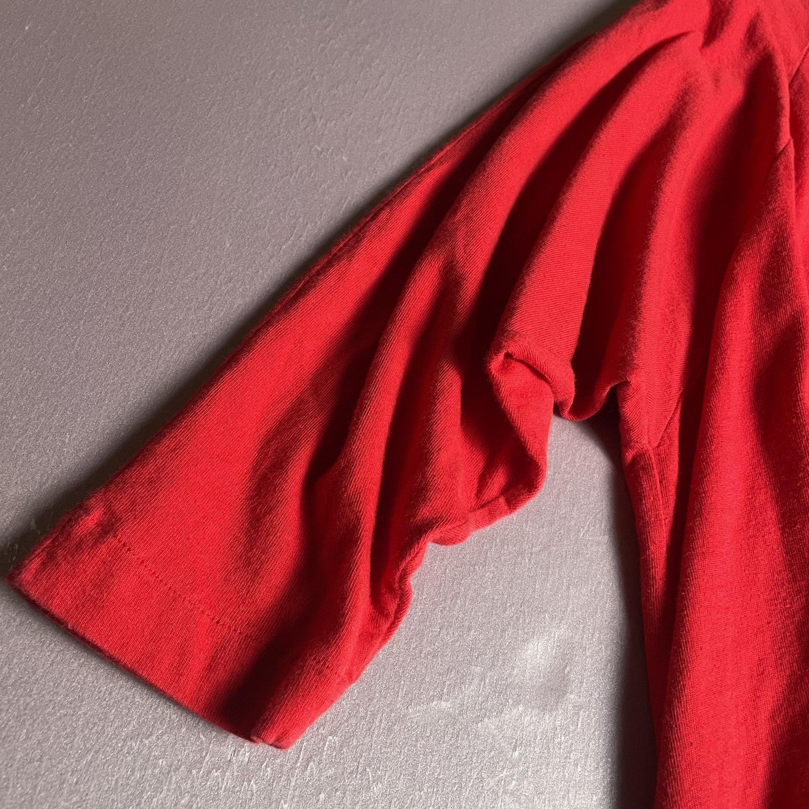 Paul Et Duffier Shirt Womens Medium Red Button Front 3/4 Sleeve Cotton Top Boxy