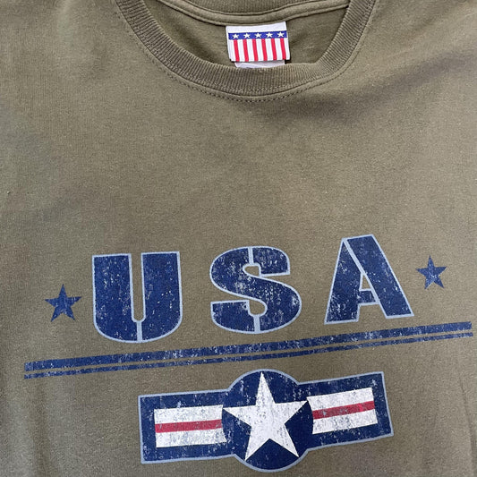 USA Shirt Mens Medium Olive Green Military Sleeveless Muscle Tank Tee Patriotic