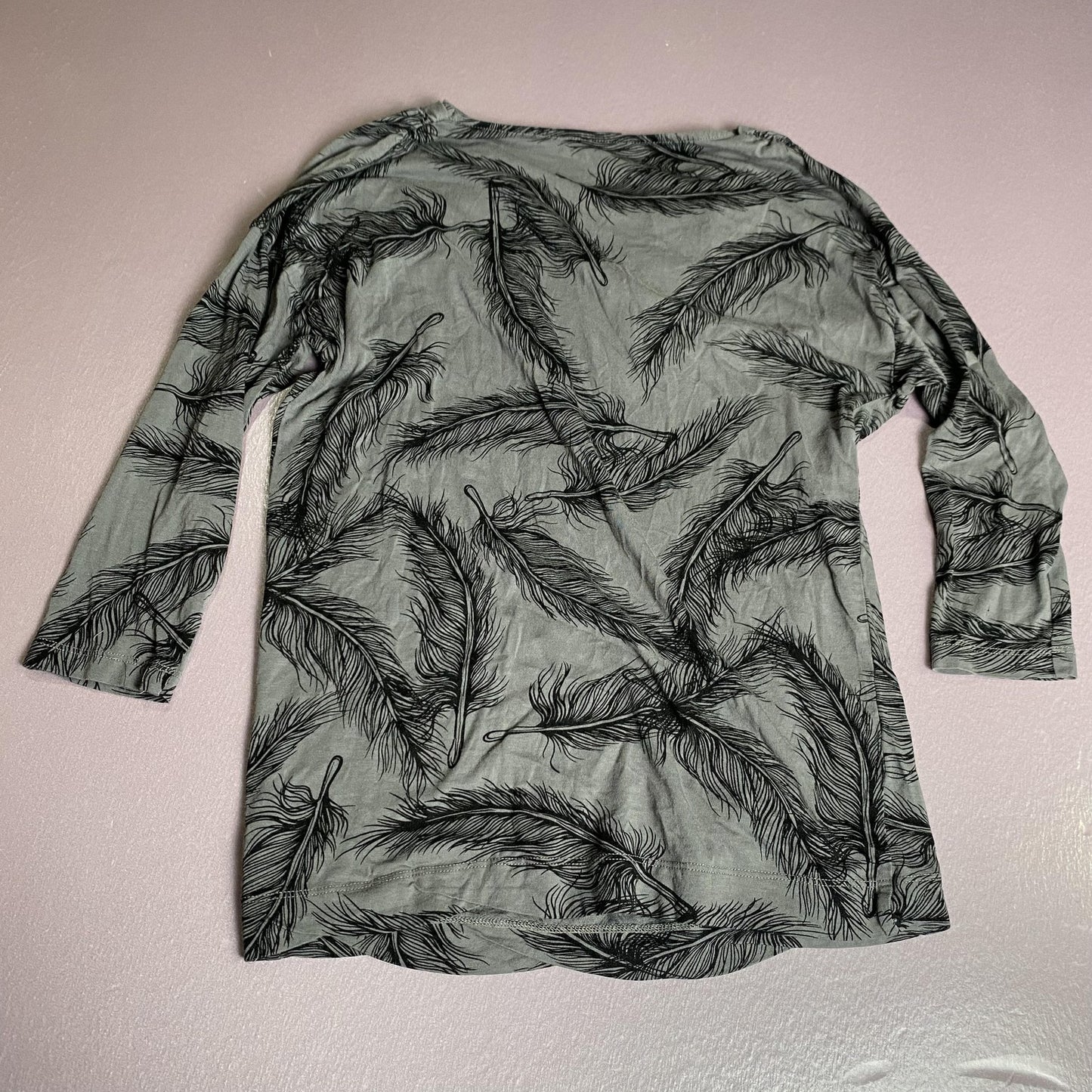 Juicy Couture Shirt Womens Small Feather Print Cowl Neck Long Sleeve Top Blouse