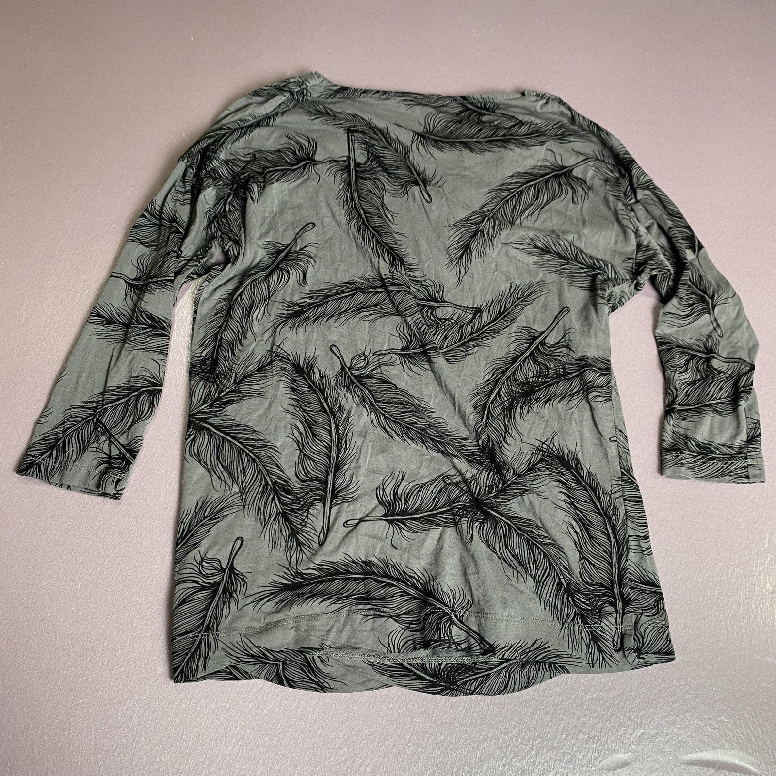 Juicy Couture Shirt Womens Small Feather Print Cowl Neck Long Sleeve Top Blouse