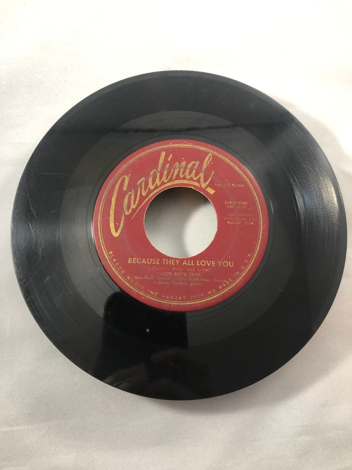 John Roth Trio - Because They All Love You - Cardinal (45 RPM 7”) (RC12) 
