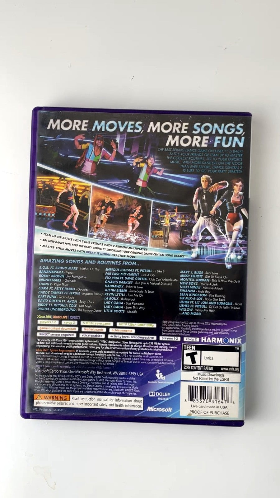 Dance Central 2 Xbox 360 Kinect Video Game Multiplayer