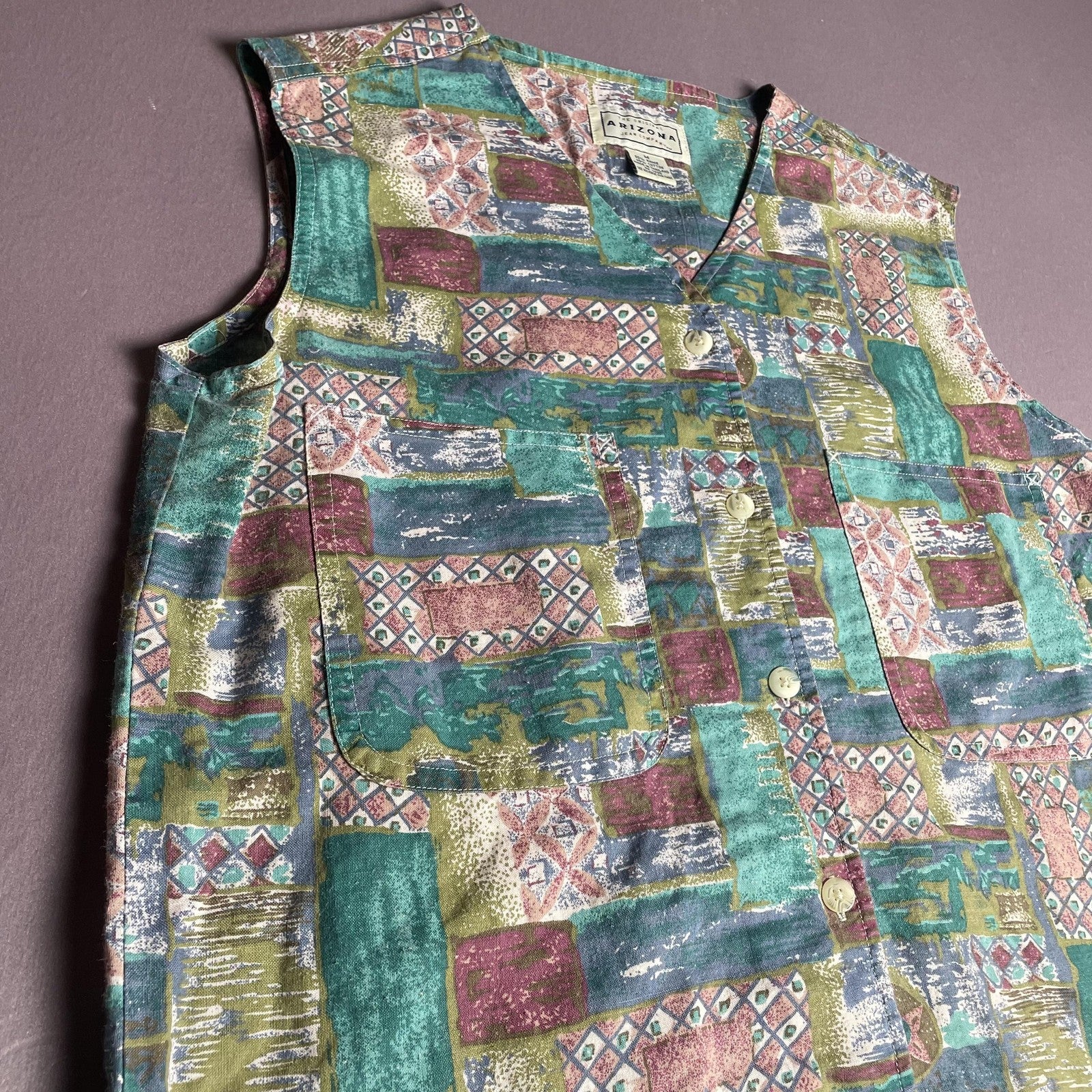 Vintage Arizona Jean Company Shirt Womens Medium Button Up Abstract 90s