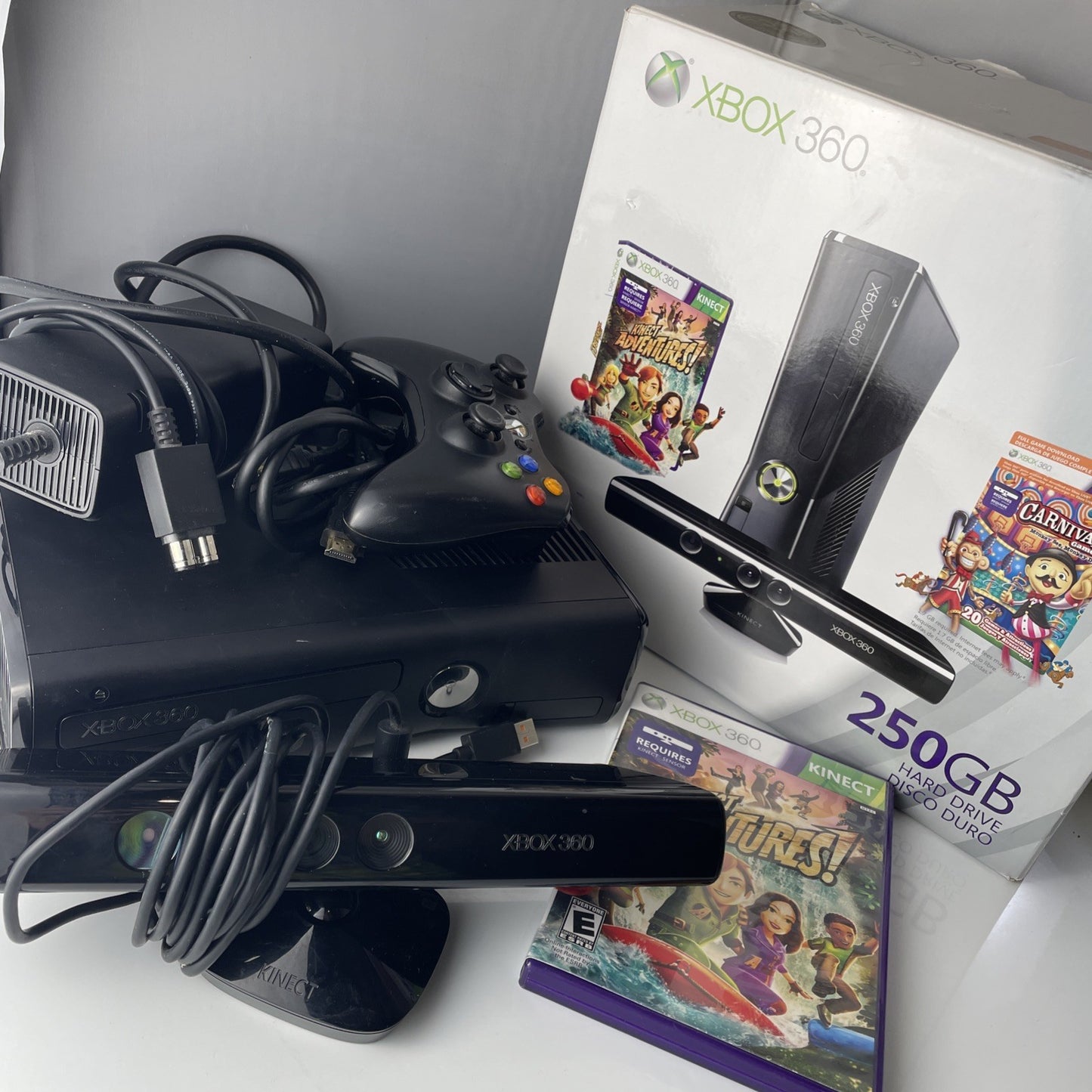 XBOX 360 Kinect System 250GB Bundle with Box, Console, Controller, Power, WORKS!