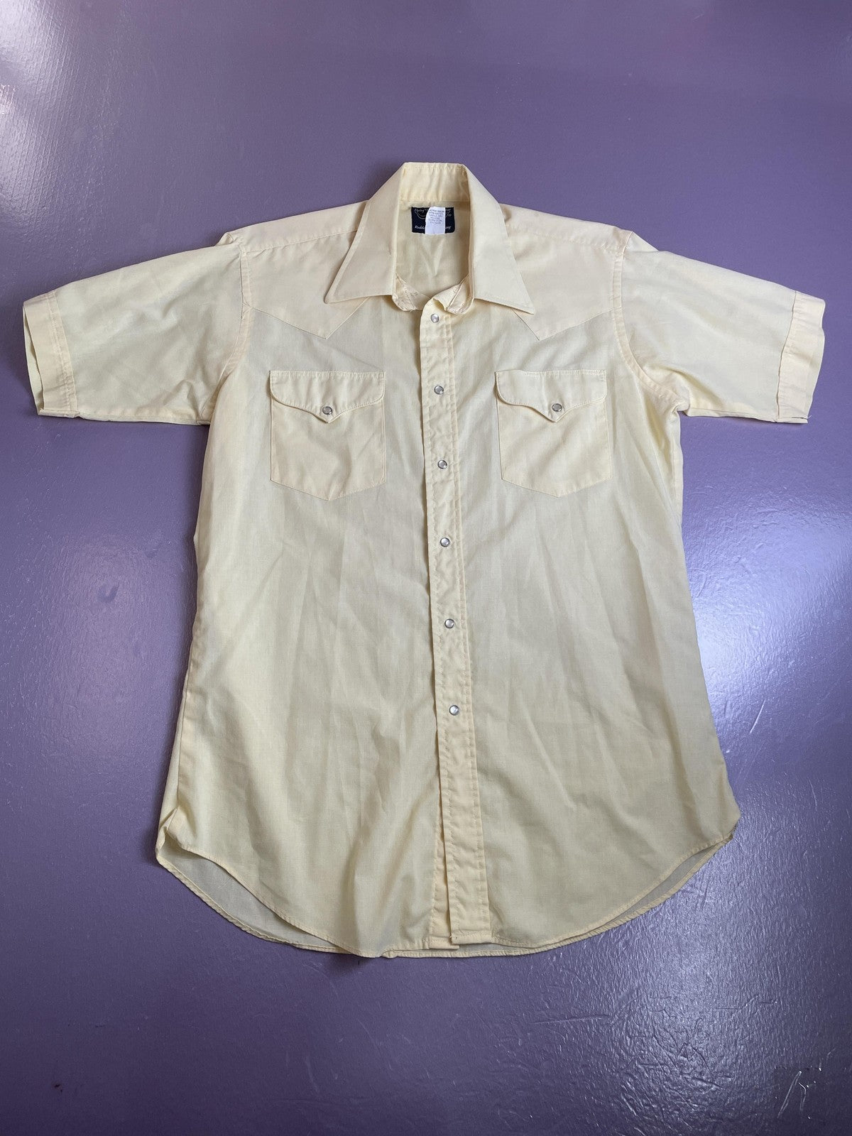 Flying R Ranchwear Western Shirt Mens 16 Yellow Pearl Snap Short Sleeve USA