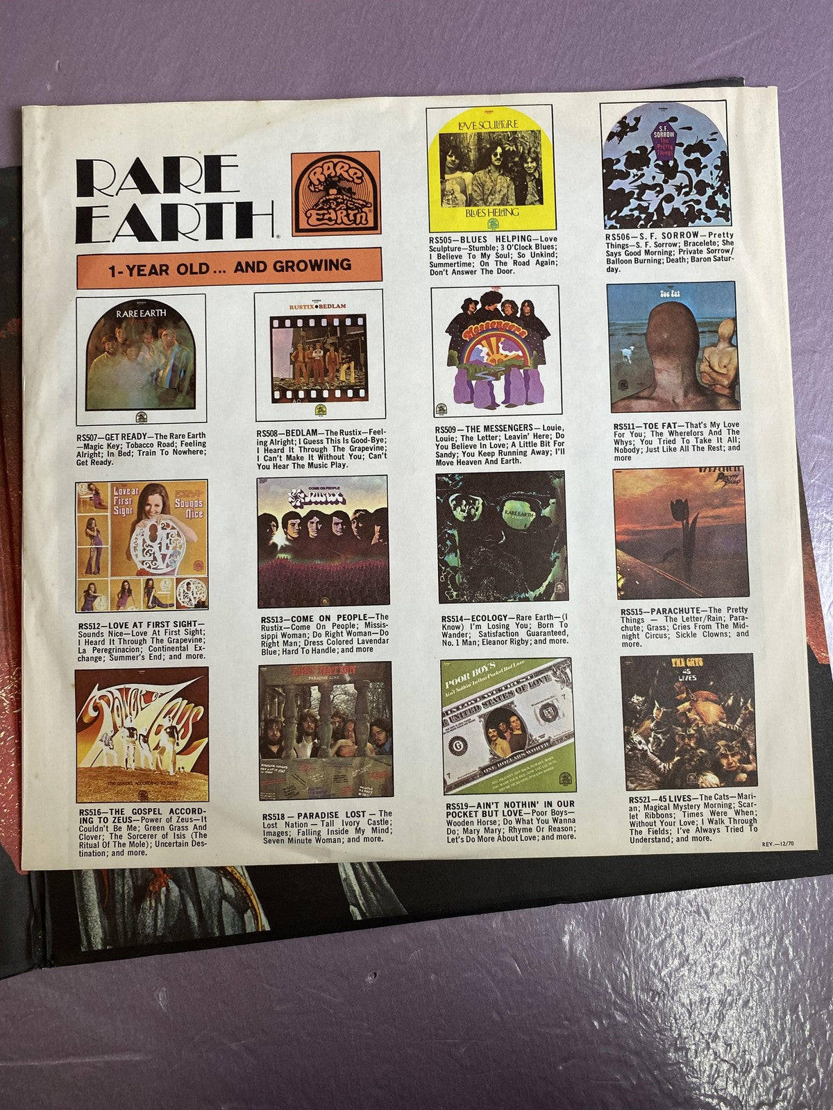 Vintage Rare Earth One World 12" Vinyl LP 1971 Ear RS-520 Psych Rock Album