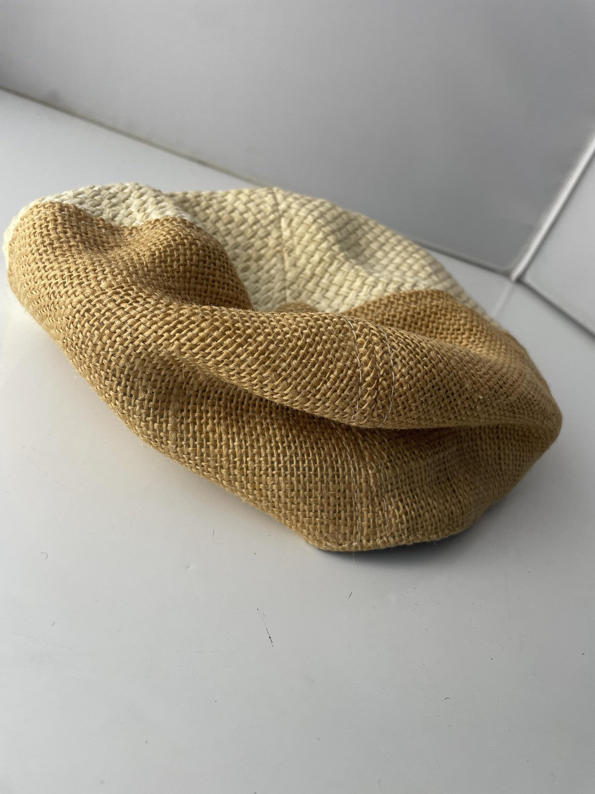 Block Headwear Hat Newsboy Fitted Mens Large Beige Two Tone Straw Woven Ivy