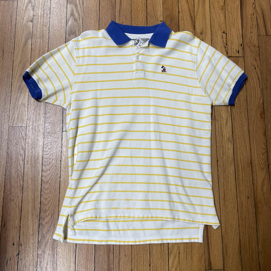 Vintage Mickey & Co Shirt Mens Large White Yellow Striped Polo Disney Mickey 90s