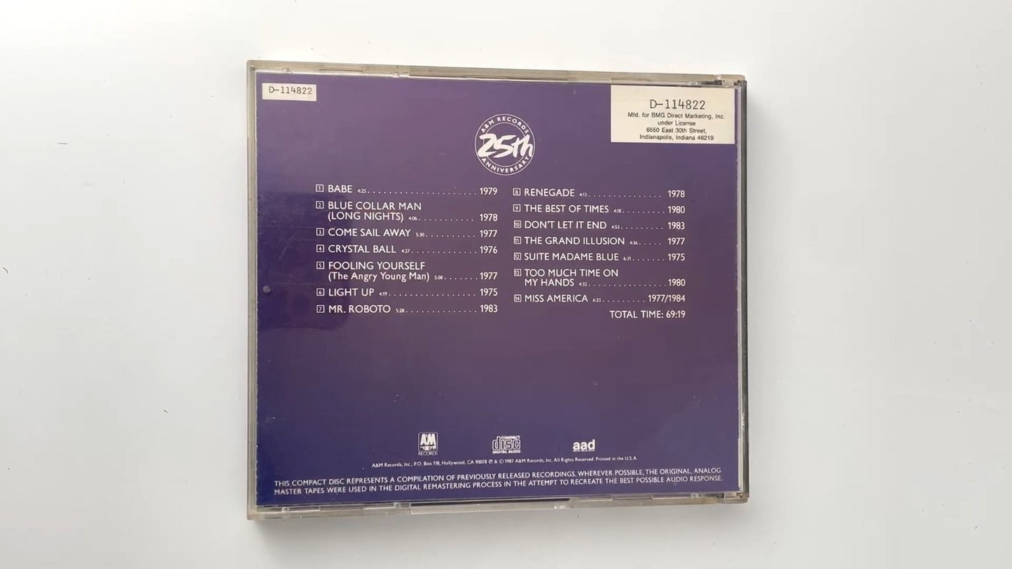 Styx - Classics Volume 15 CD 1987 A&M 25th Anniversary Rock Hits