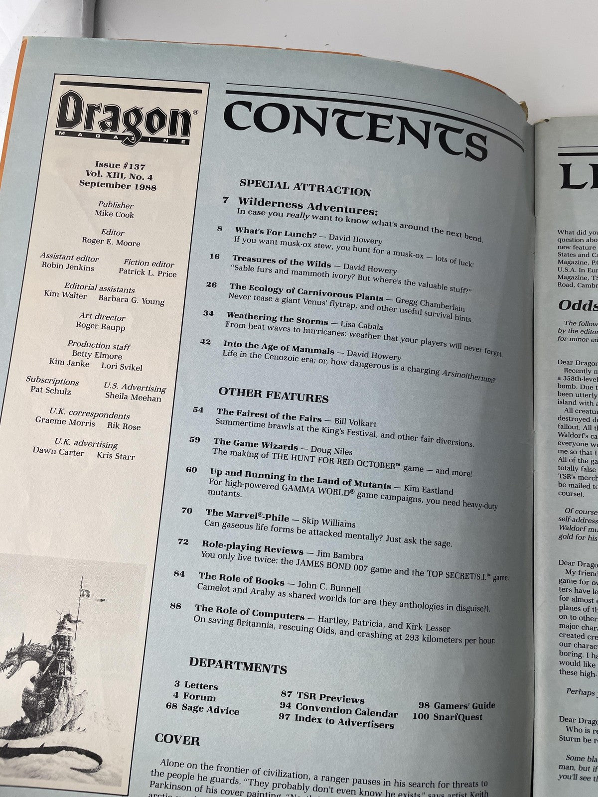Vintage Dragon Magazine Issue #137 Sept 1988 TSR D&D Fantasy RPG Wilderness