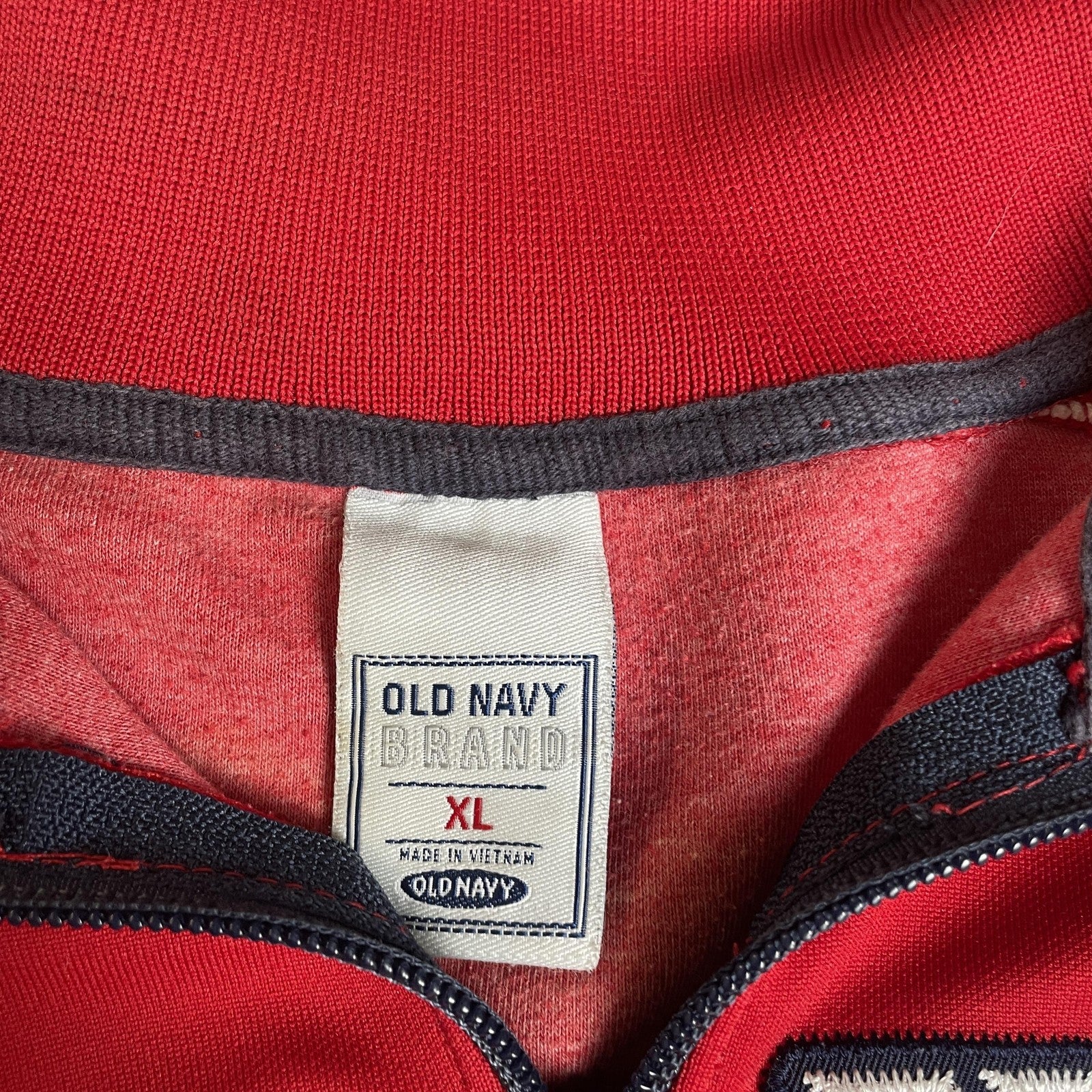 Old Navy Jacket Mens Extra Large Red Full Zip Track Varsity Striped Spell Out