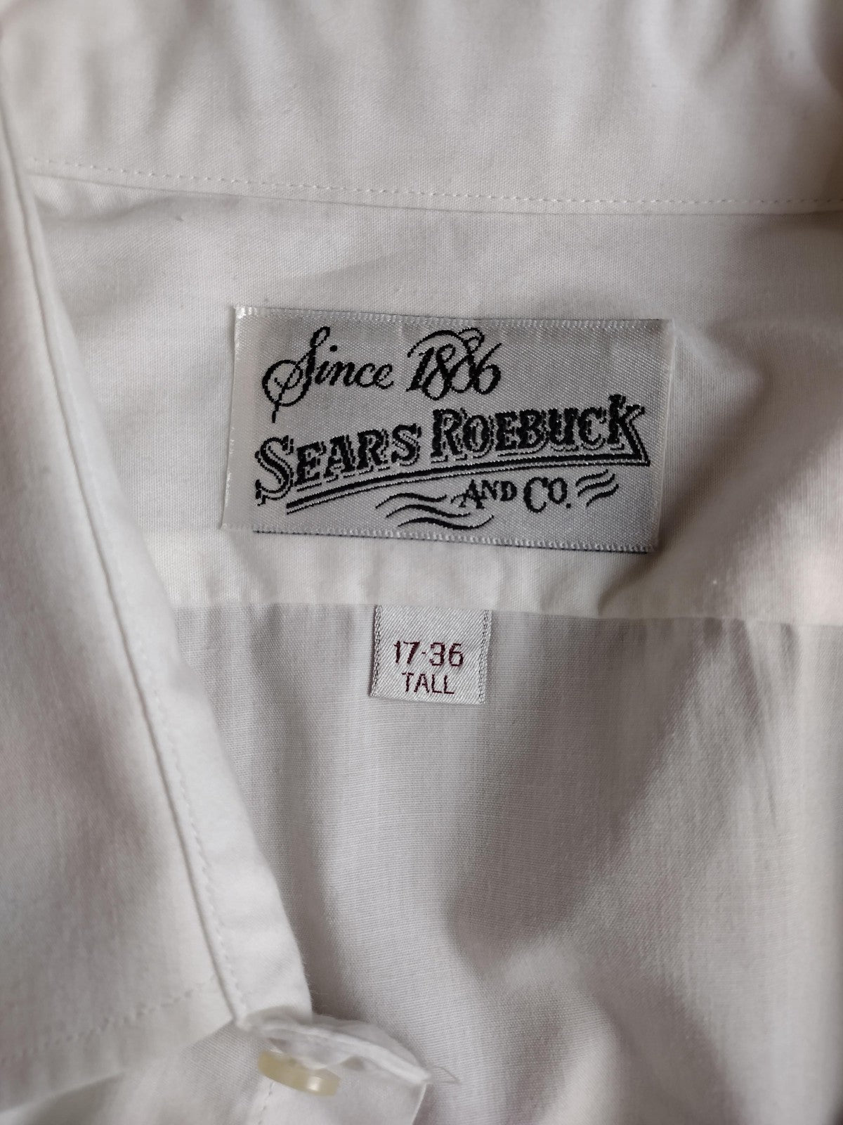 Sears Roebuck Shirt Mens 17 36/37 Tall White Button Front Long Sleeve Dress