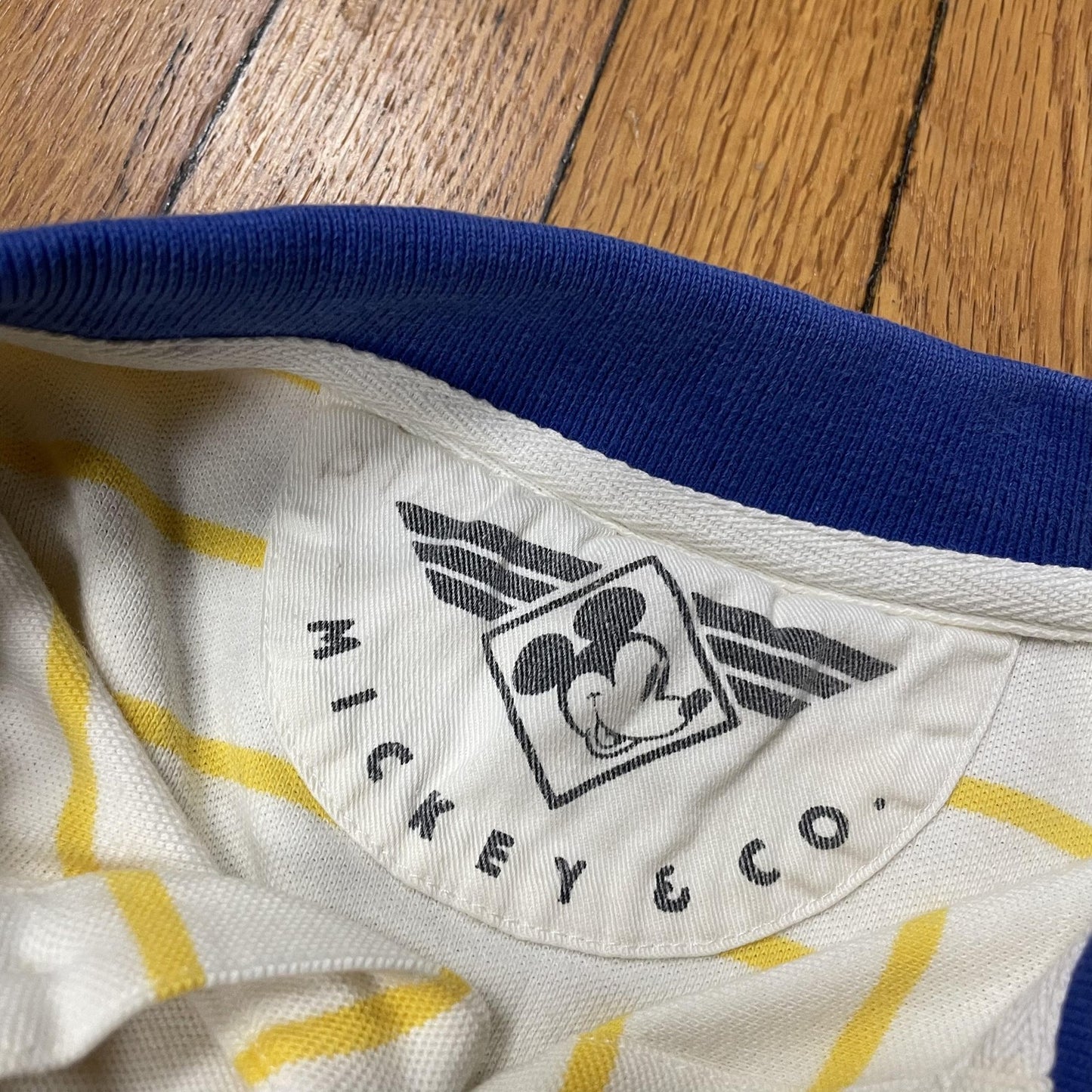 Vintage Mickey & Co Shirt Mens Large White Yellow Striped Polo Disney Mickey 90s