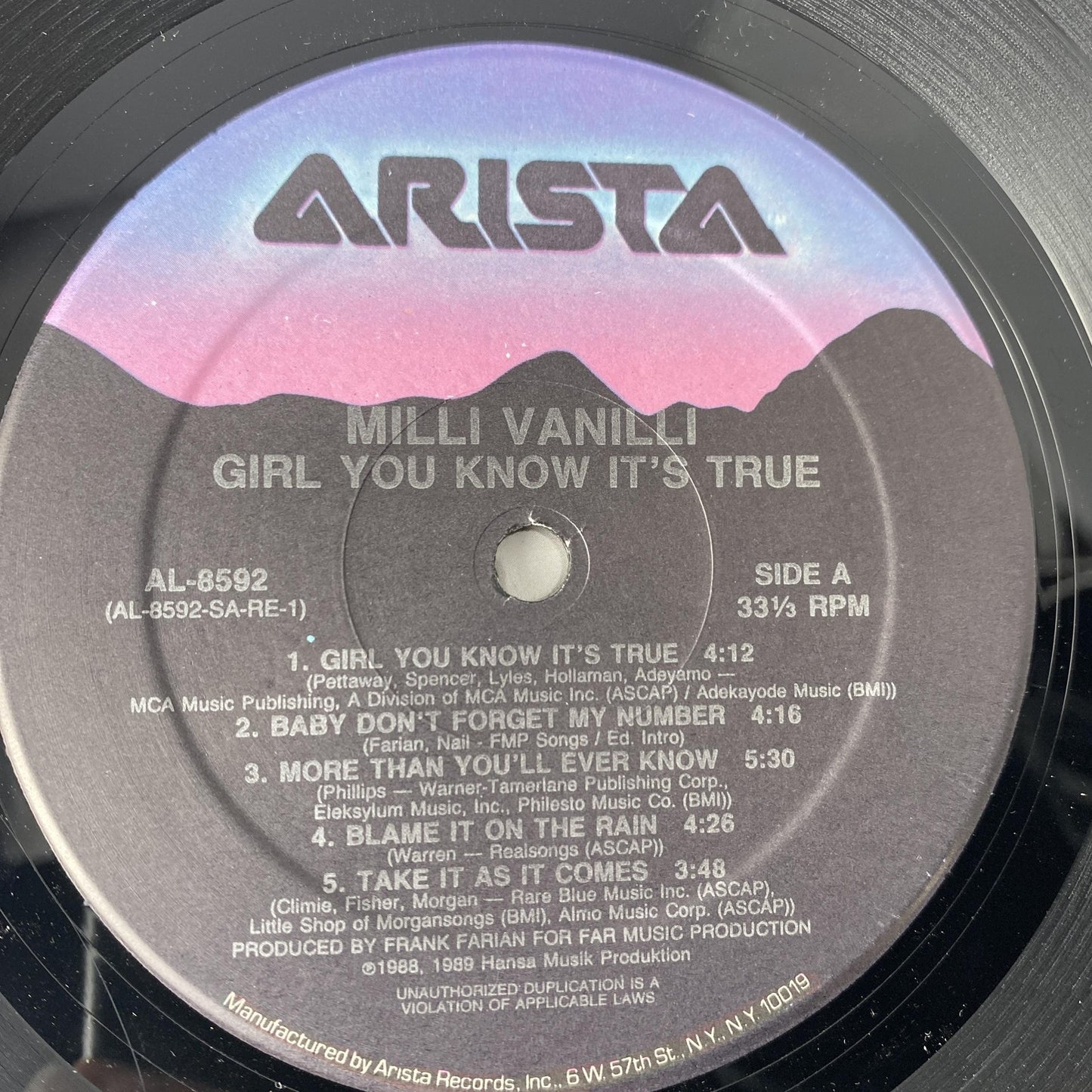 Vintage Milli Vanilli Girl You Know It's True 12" Vinyl LP 1989 Arista Pop Dance