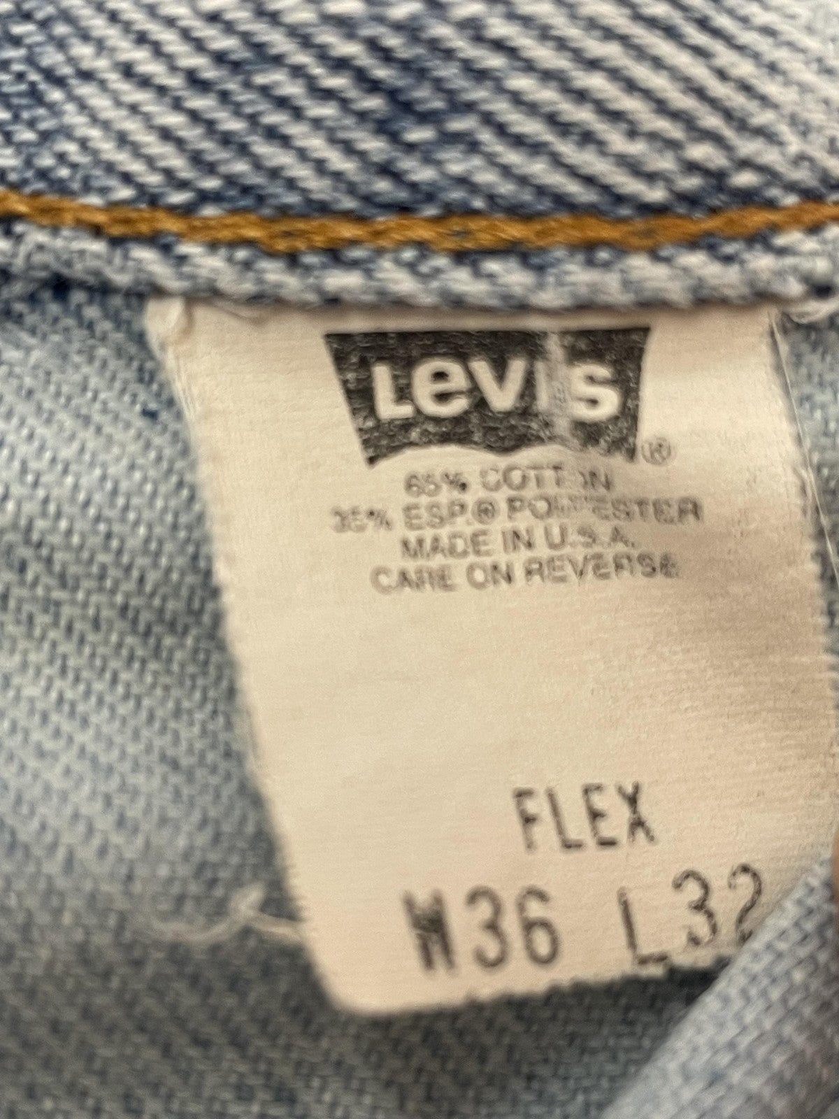 Vintage Levis 614 Jeans Mens 36x32 Light Wash Distressed Flex Made USA 90s Denim
