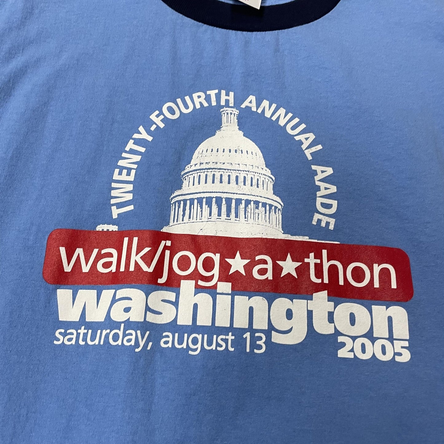 Vintage AADE Walk Jog A Thon Shirt Mens 2XL Blue Ringer Washington DC 2005 Tee