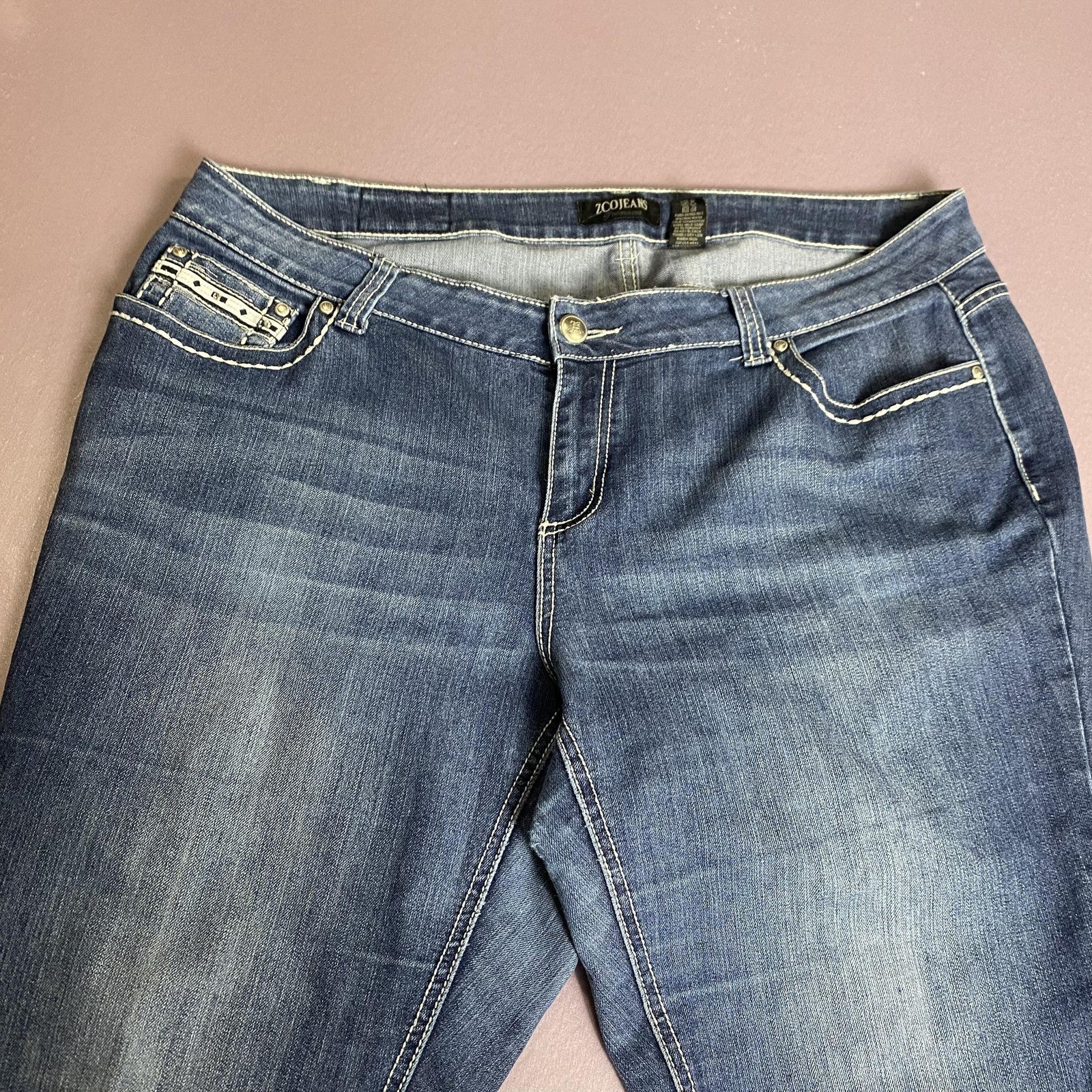 ZCO Jeans Premium Jeans Womens 18W Blue Embroidered Flap Pocket Bootcut Studded