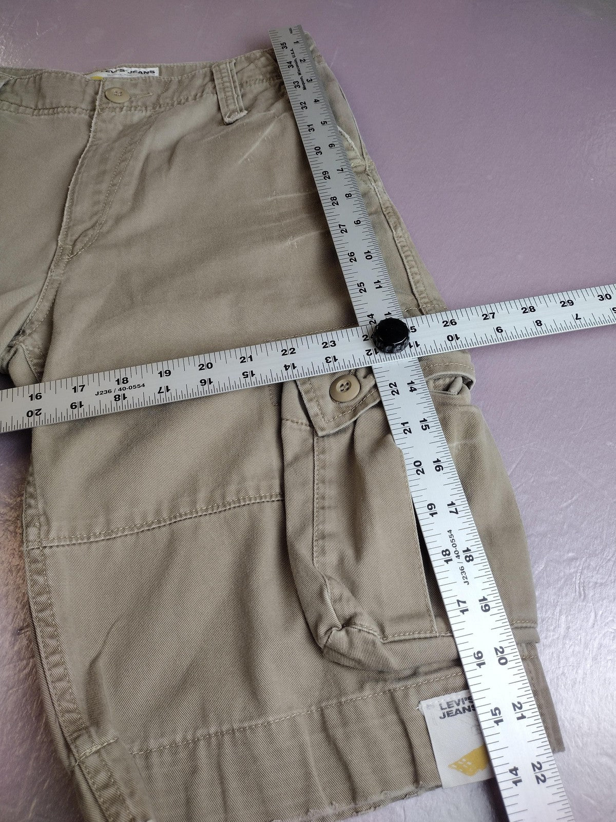 Levi's Cargo Shorts Boys 14 Beige Twill Flat Front Flap Pockets Cotton Casual