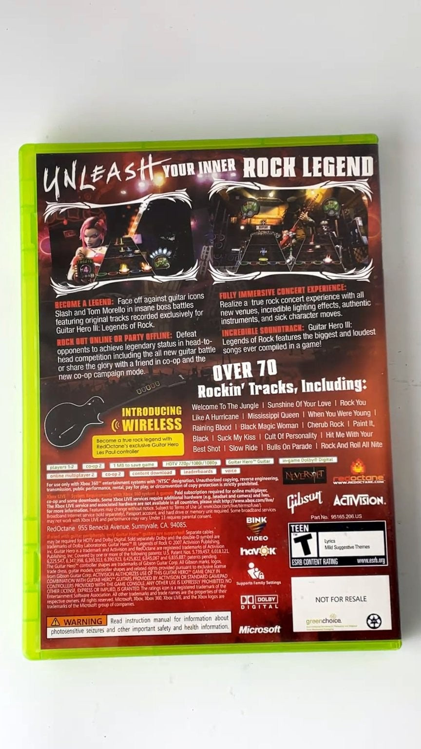 Guitar Hero III Legends of Rock Xbox 360 Video Game Multiplayer CIB