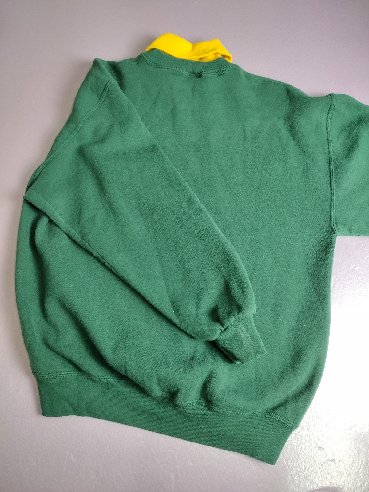 Vintage Jerzees Sweatshirt Mens Large Green Yellow Mock Neck Made USA 90s