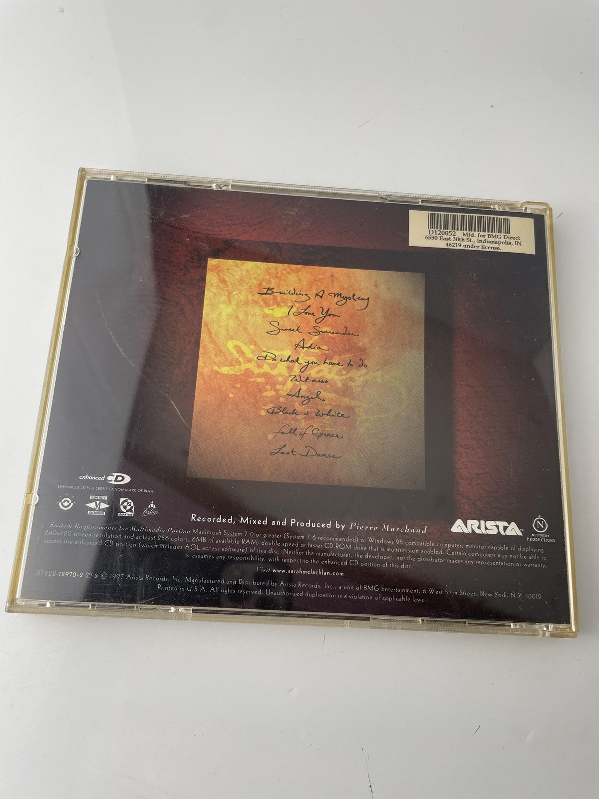 Sarah McLachlan Enhanced CD Surfacing Album 1997 Arista ARCD-18790 Made in USA