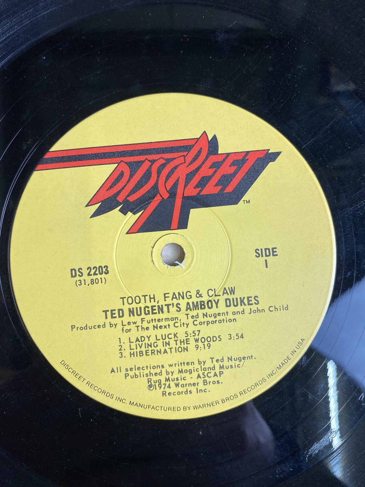 Vintage Ted Nugent's Amboy Dukes Tooth Fang & Claw Vinyl LP 1974 DiscReet Rock