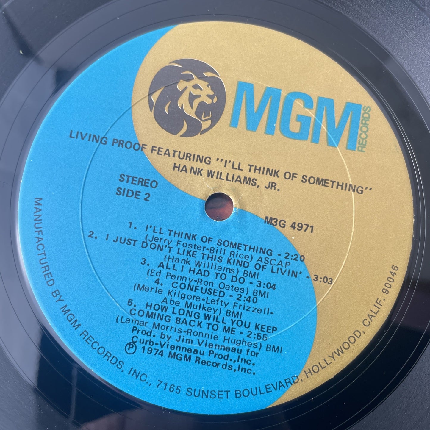 Hank Williams Jr. Living Proof LP 1974 MGM M3M-4971 VINYL