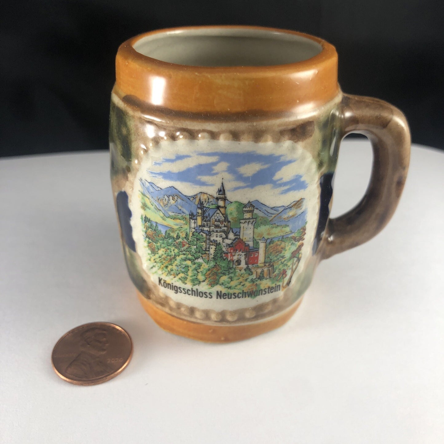 Vintage Collectible Ceramic Mini Stein Bavaria Orange Lustreware Konigsschloss
