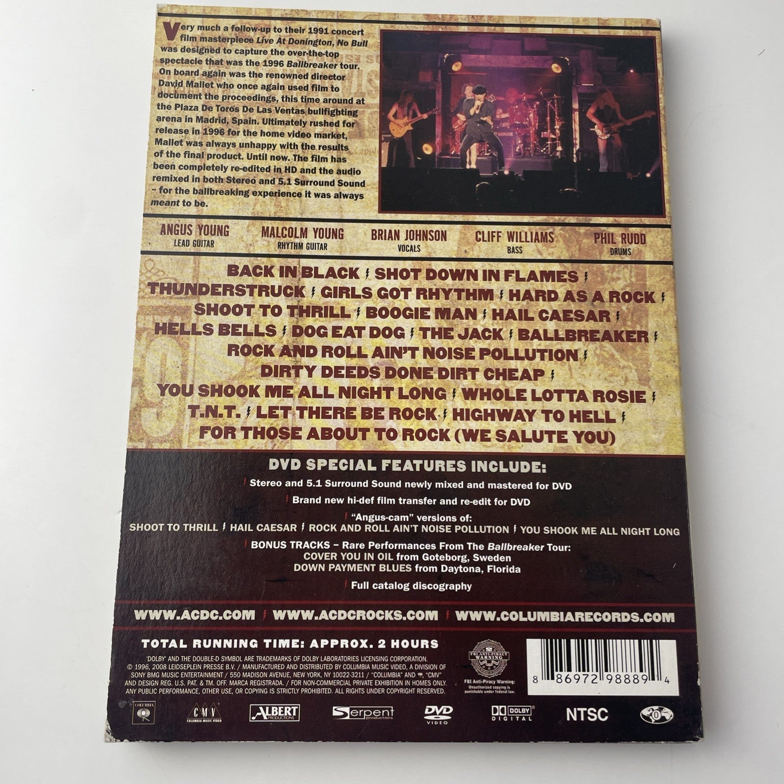 AC/DC: No Bull: the Director's Cut (DVD, 1996) Very Good Used