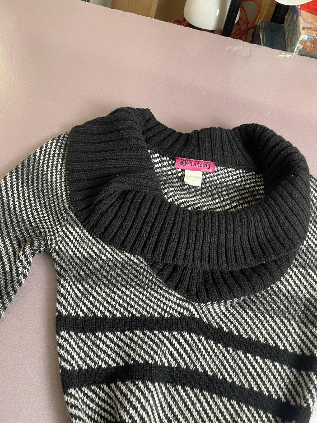 Say What Demanding Sweater Dress Womens Small Black White Cowl Neck Belted