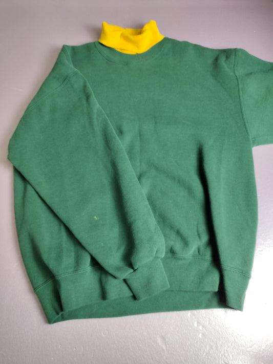 Vintage Jerzees Sweatshirt Mens Large Green Yellow Mock Neck Made USA 90s