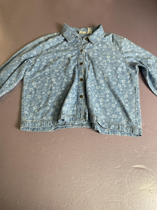 Unknown Brand Denim Shirt Womens XL Blue Floral Button Front Long Sleeve Casual