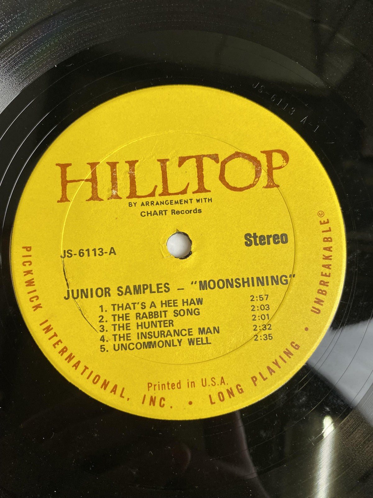 Vintage Junior Samples Moonshining 12" Vinyl LP 1969 Hilltop Country Comedy