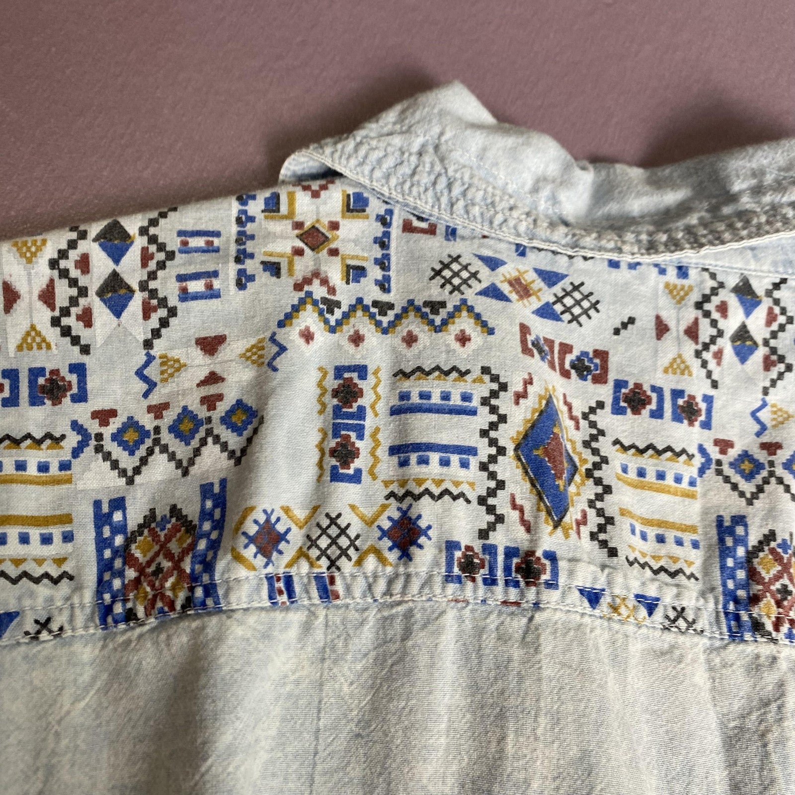 Style & Smile Shirt Womens Small Blue Short Sleeve Tie Front Southwestern Top