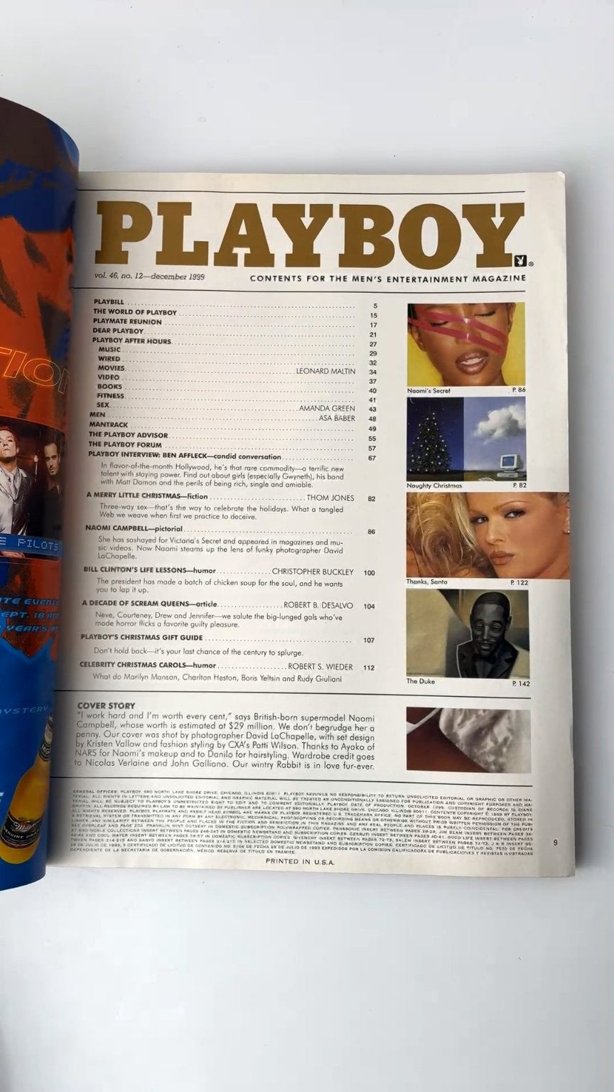 Playboy December 1999 Naomi Campbell Cover Ben Affleck Interview