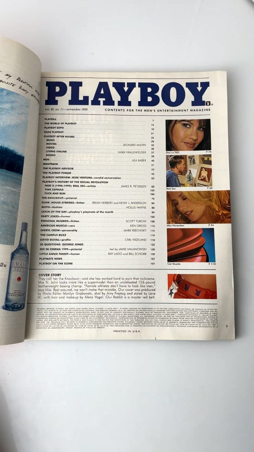 Playboy November 1999 Mia St. John Jesse Ventura Interview