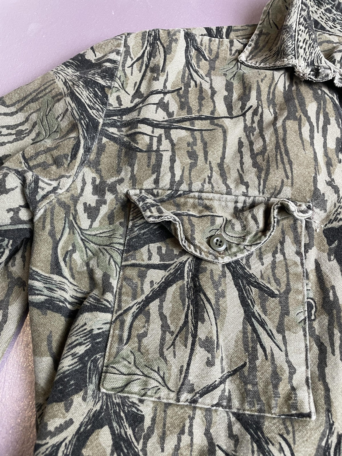 Vintage Mossy Oak Shirt Mens Medium Camou TREESTAND BARK Made USA 90s