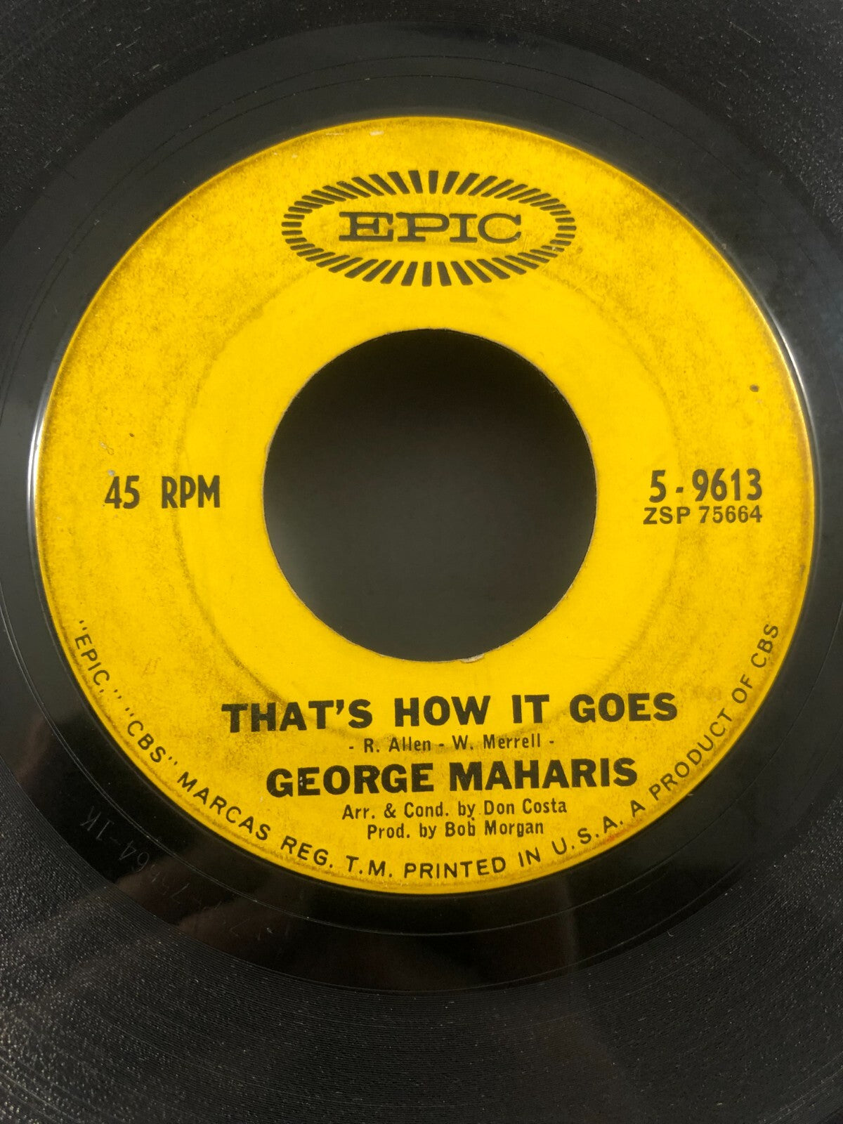 George Maharis - That's How It Goes / It Isn't There 7" VG Vinyl 45 Epic 5-9613
