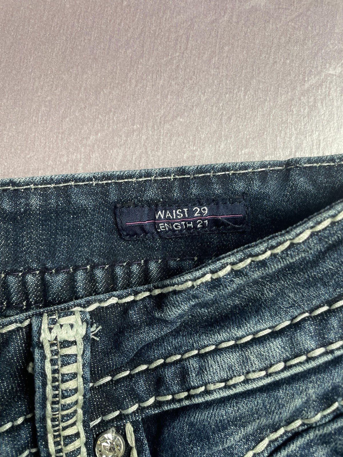 Vigoss Capri Jeans Womens 29 Blue Low Rise New York Embroidered Rhinestone Denim