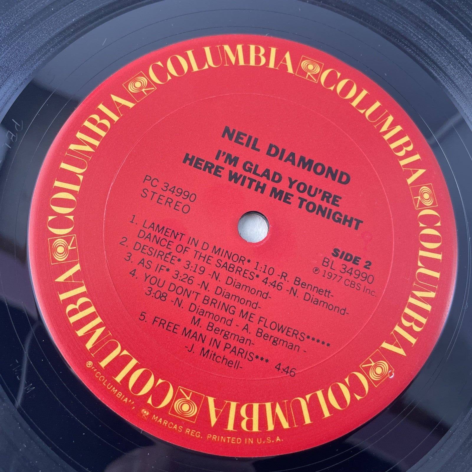 Neil Diamond ‎– I'm Glad You're Here With Me Tonight LP 1977 Columbia ‎VG