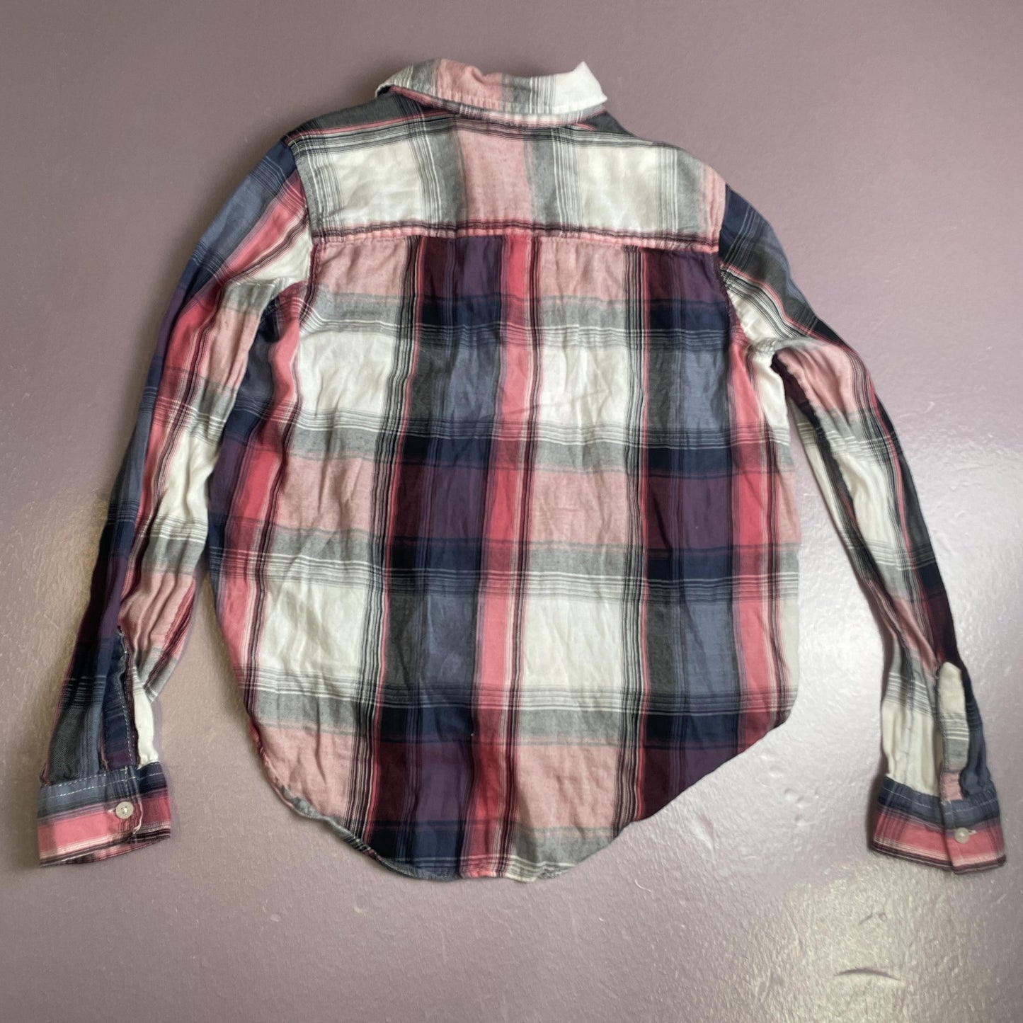 Mudd Shirt Womens Medium Pink Blue Plaid Button Down Long Sleeve Collared Casual