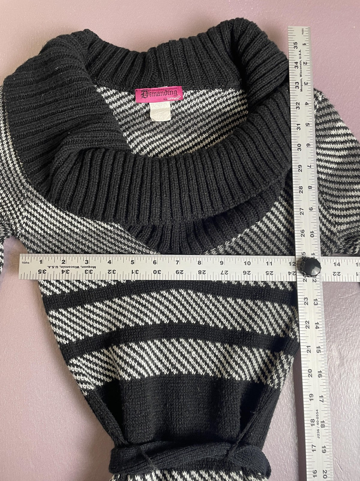 Say What Demanding Sweater Dress Womens Small Black White Cowl Neck Belted