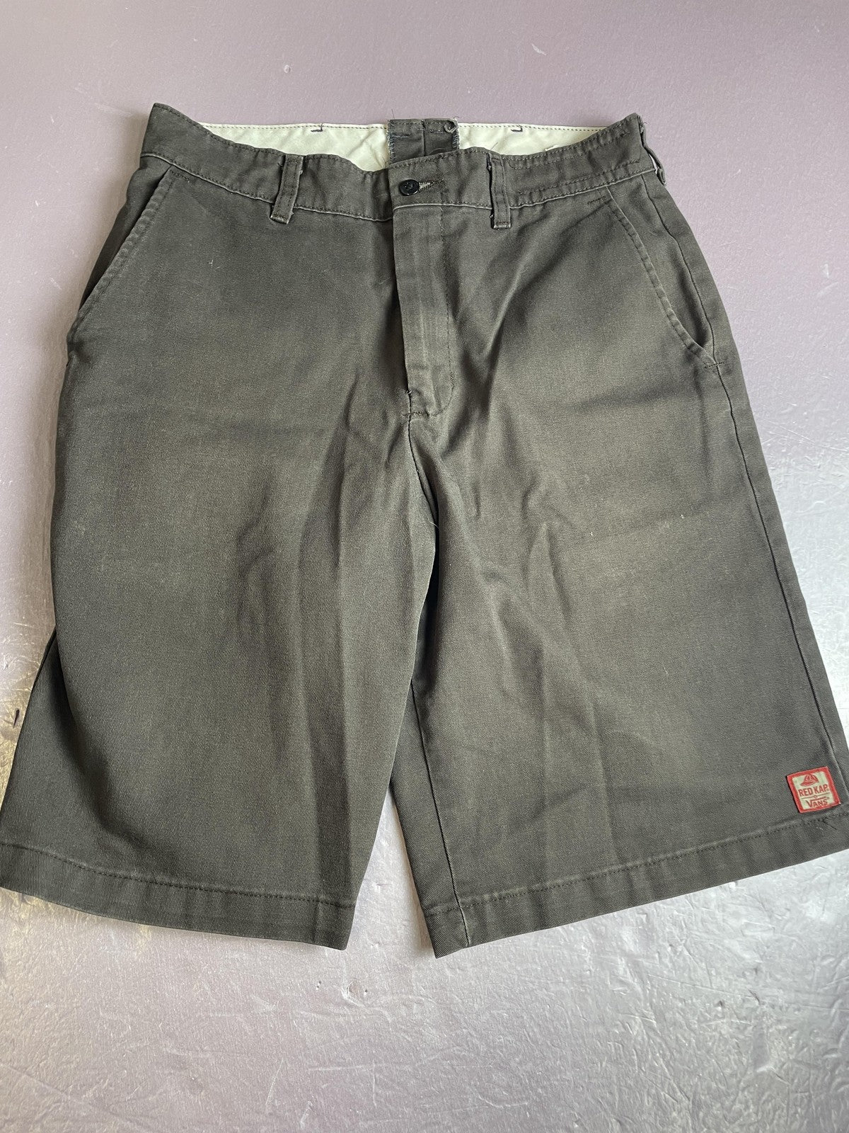Vans By Red Kap Chino Shorts Mens 30 Gray Workwear Flat Front Casual Pockets